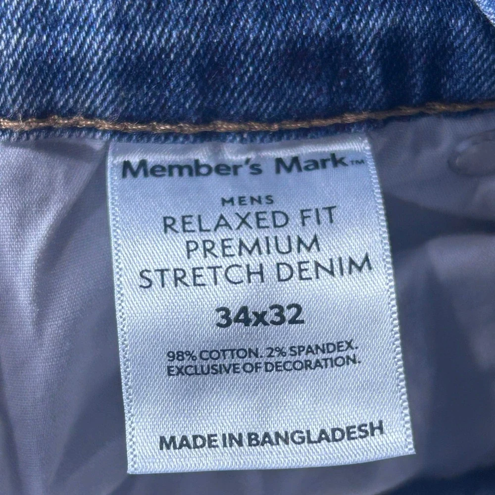 Members Mark Mens Relaxed Fit Premium Stretch Denim Blue‎ Jeans 34x32 NEW